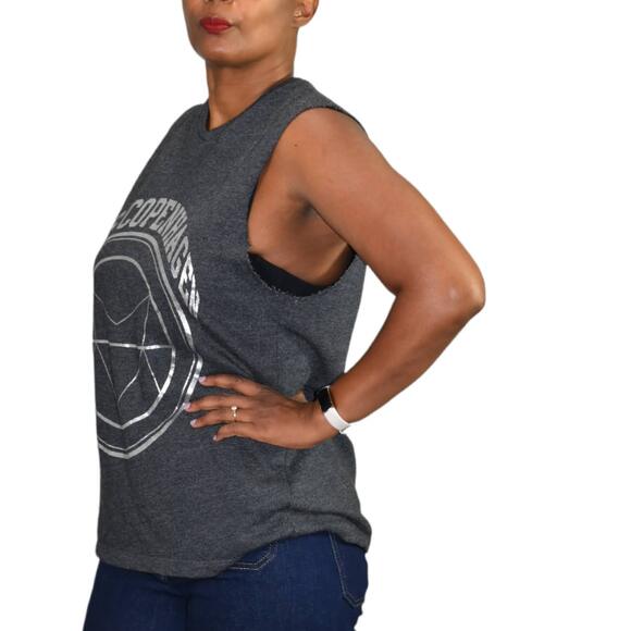 Moss Copenhagen Muscle Tee Grey Tank Top Cutoff Sweatshirt Graphic Size XS - Picture 11 of 13